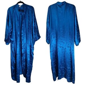 Plus Size Japanese Satin Kimono Robe Mens Womens 2XL 3XL Blue Floral